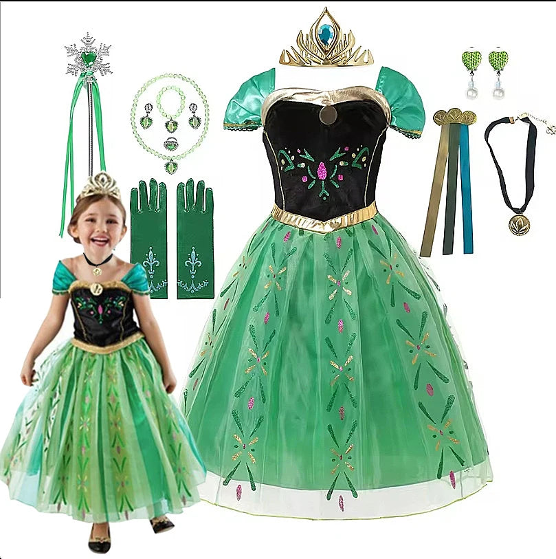 Girls Full Print Princess Dress Costume for Birthday Parties