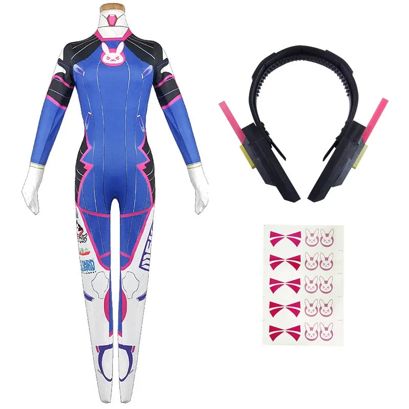 Women's Gaming-Inspired Cosplay Jumpsuit Costume with Wig & Headset
