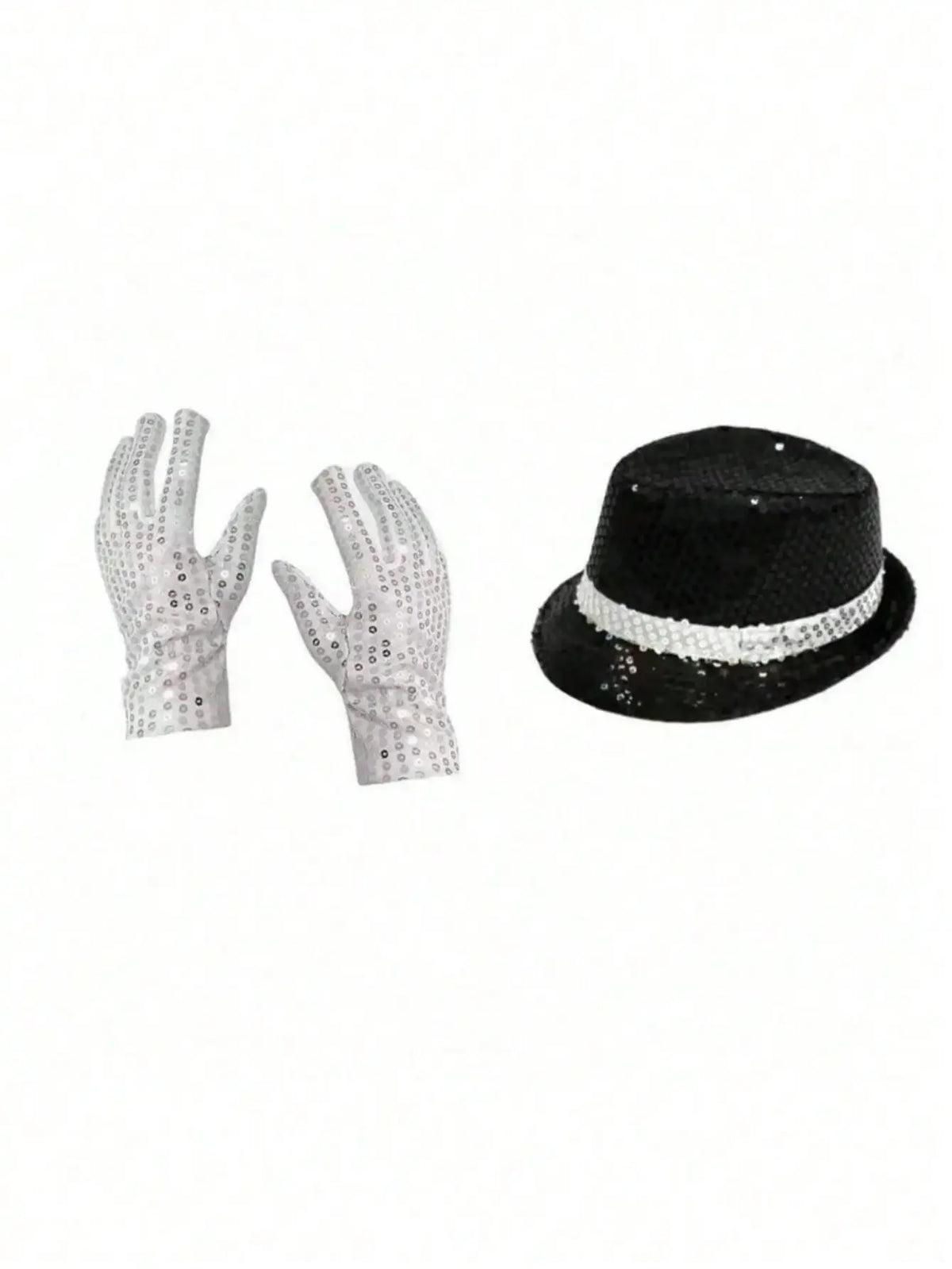 Sequin Fedora Hat Gloves and Aviator Sunglasses Costume Set