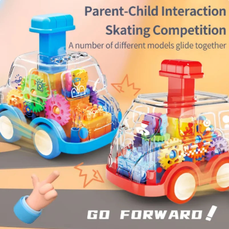 Baby Toy Cartoon Press Gear Car Toy Lnertia Pull-back Transparent Car Inertia Rebound Car Birthday Gifts for Kids Boys and Girls