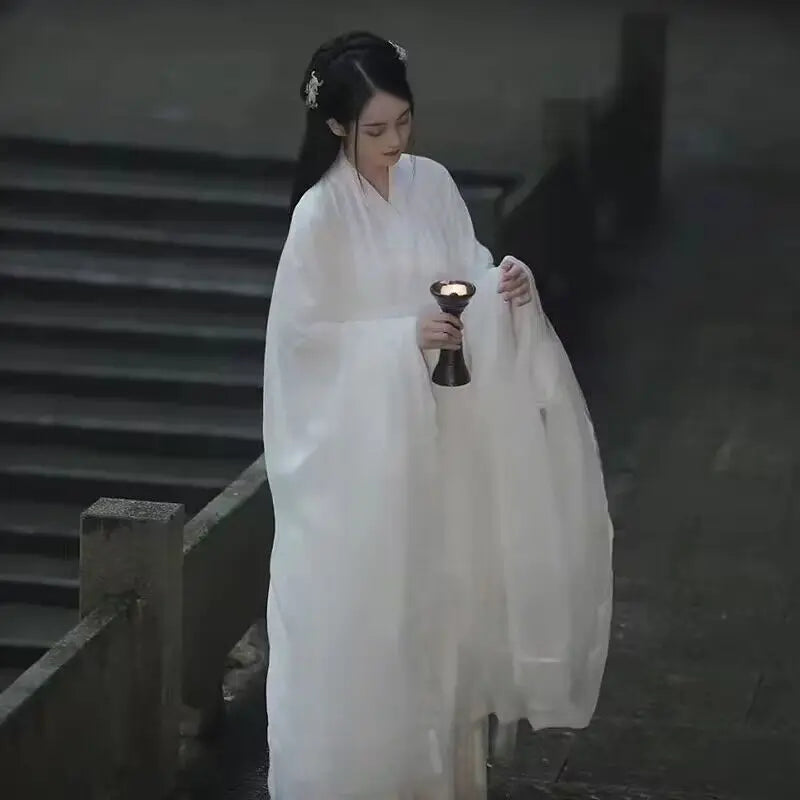 White Hanfu-Inspired Cosplay Dress for Women