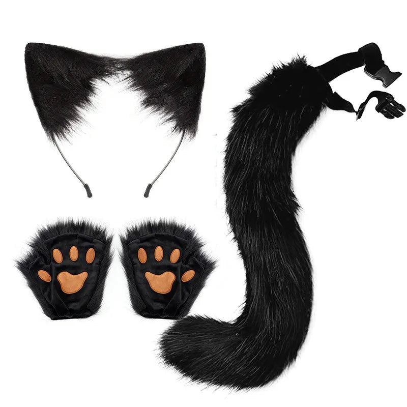 Halloween Party Fox Tail Fox Ears Set Plus Cute Paw Gloves Cosplay Animation Exhibition Character Handmade Plush Props