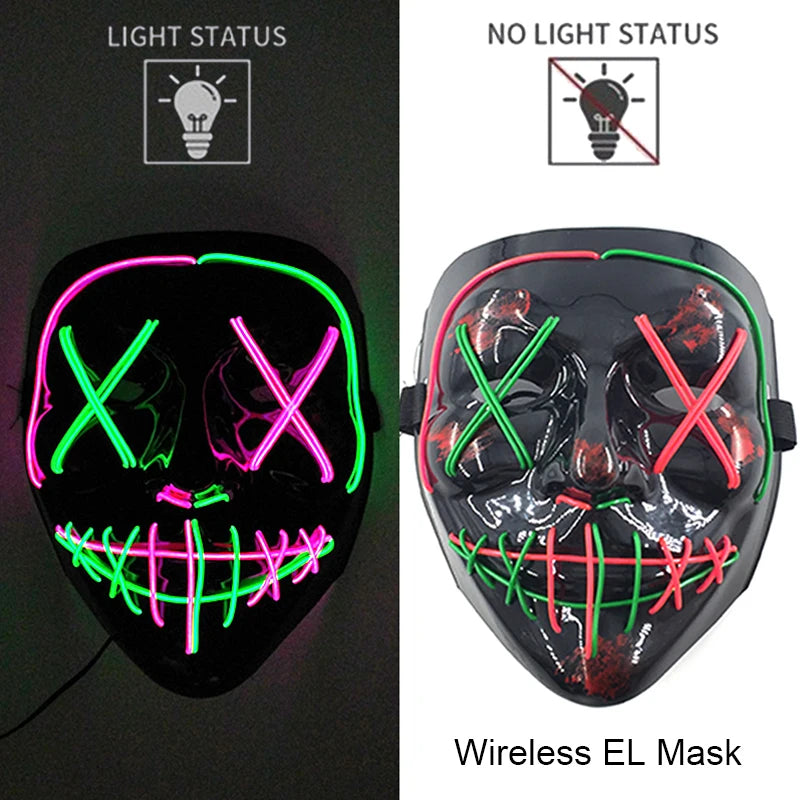 Wireless Neon LED Horror Mask for Halloween Cosplay