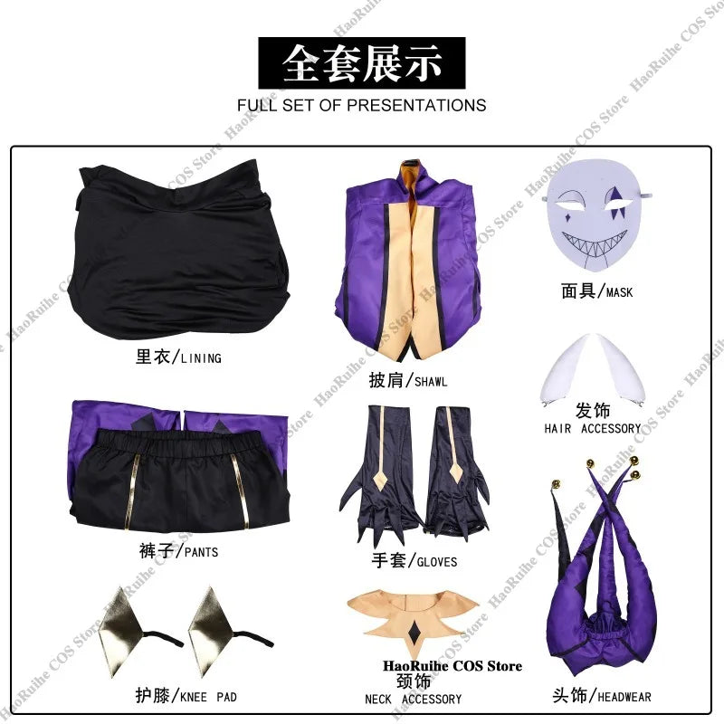 Adult Pierrot Jester Clown Costume Top Pants & Wig