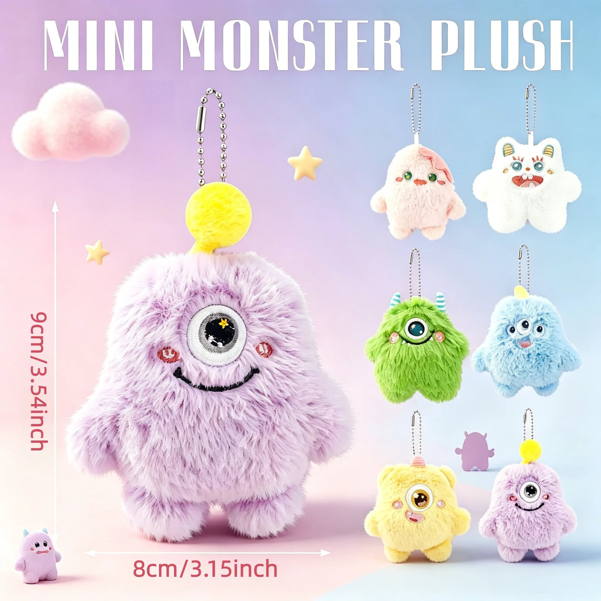 12-60Pcs Halloween Mini Plush Keychain Bulk Cute Monster Stuffed Animal Party Favors Kids Birthday Gifts Goodie Bag Stuffers