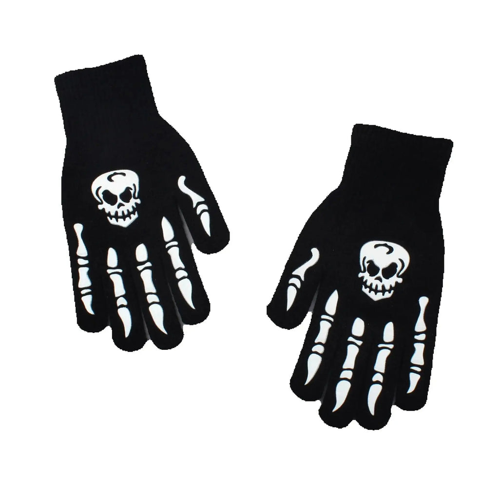 Halloween Skull Ghost Claw Printed Fluorescent Glow-in-the-Dark Gloves Women Adult Outdoor Riding Warm Knitted Gloves Cosplay