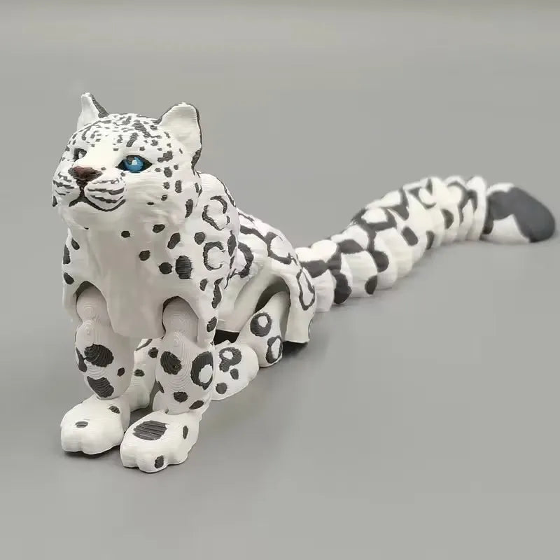 3D Printed Snow Leopard Model Simulation Multi-joint Movable Wild Animals Figurines Miniatures Home Decoration Crafts Figurines
