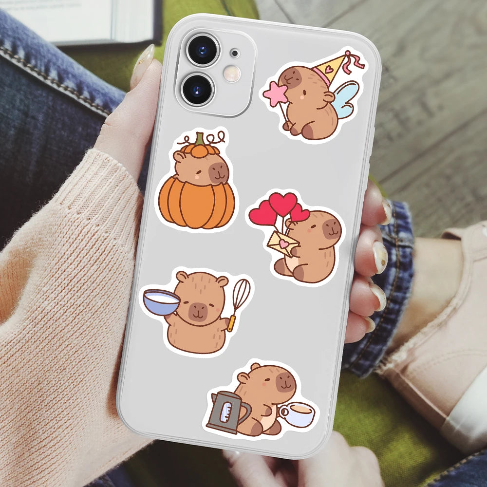 Cute Cartoon Capybara Stickers Kids DIY Toys Gift Decorative Decal for Scrapbook Junk Journals Laptop Luggage Waterproof