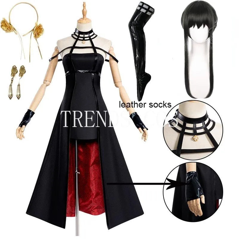 Black Dress Cosplay Costume with Wig & Accessories