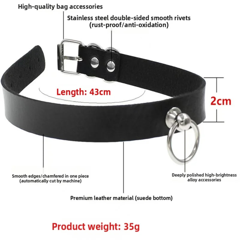 Punk PU Leather Choker with Pull Ring Chain Costume Accessory