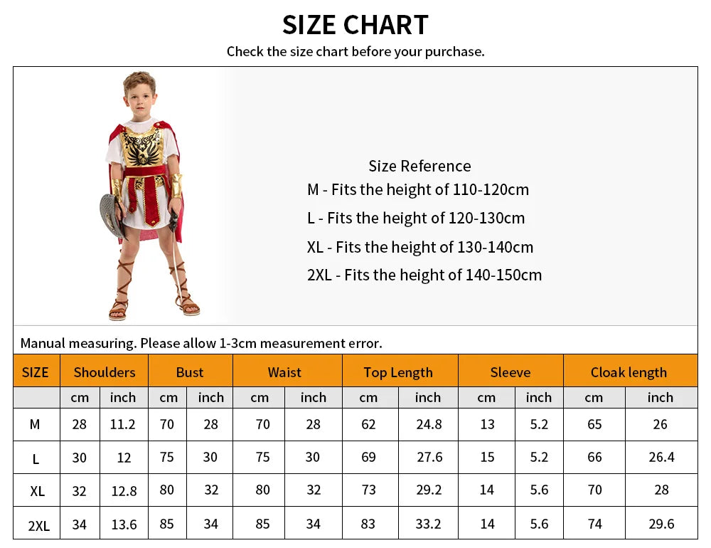 Kids Roman Warrior Costume for Halloween & Parties