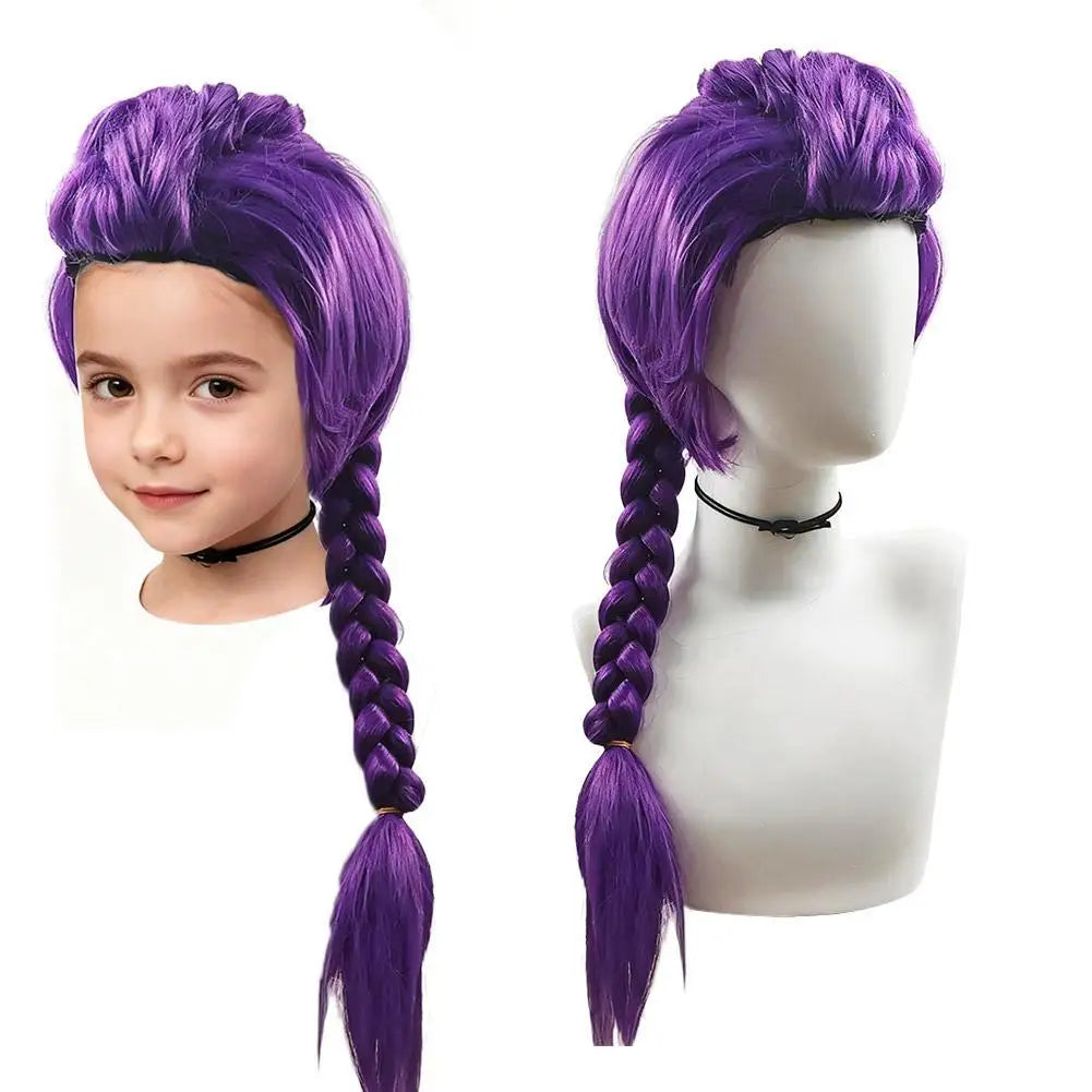 33.5 Inch Purple Braided Wig with Side Ponytail for Kids