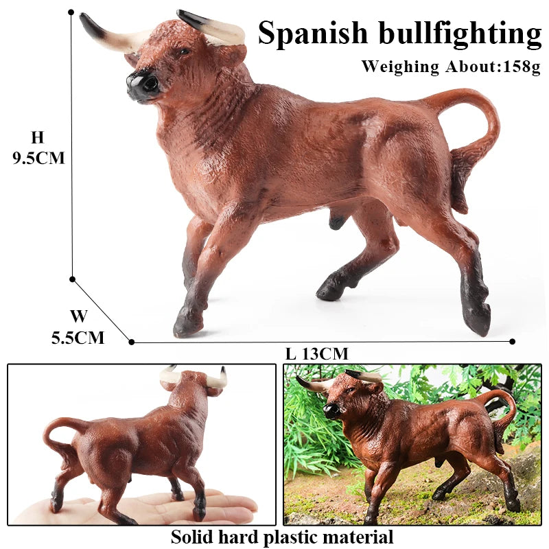 Oenux Farm Animals Bullfighting Cowboy Simulation Poultry Cattle Calf Bull OX Action Figures Collection Pvc Model Toy Kids Gift