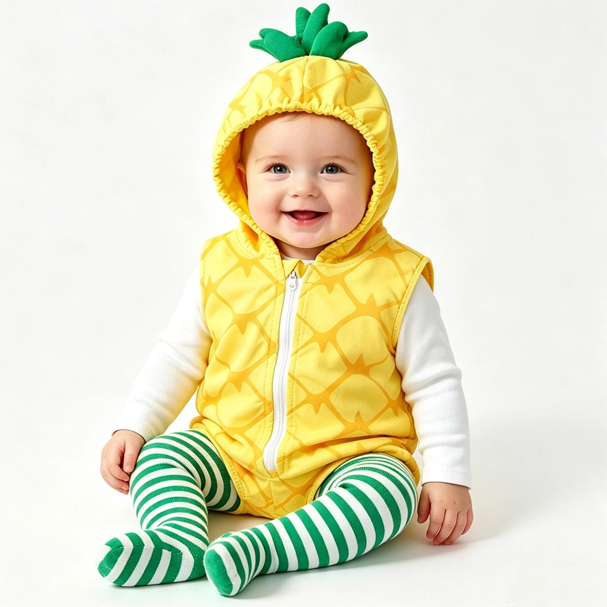 0-18M Baby Girls Boys Pineapple Costume Infant Bodysuit Short Romper Hoodie Purim Halloween Fancy Dress with Stockings