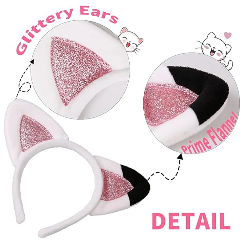 Girls Glitter Cat Ear Headband for Halloween and Dress Up