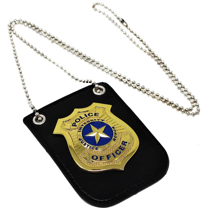 Police Badge with Chain Belt Clip for Costume Role Play