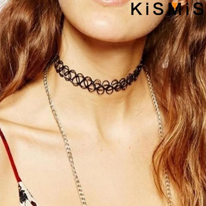 6-Piece Black Lace Choker Necklace Set Gothic Punk Style