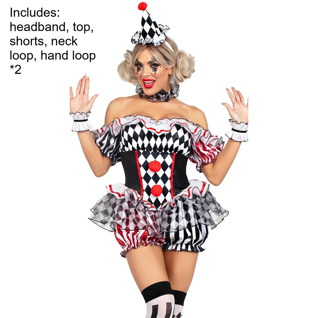 Women’s Clown Jester Costume Dress for Halloween & Parties