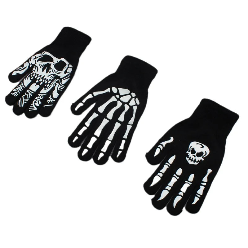 Halloween Skull Ghost Claw Printed Fluorescent Glow-in-the-Dark Gloves Women Adult Outdoor Riding Warm Knitted Gloves Cosplay