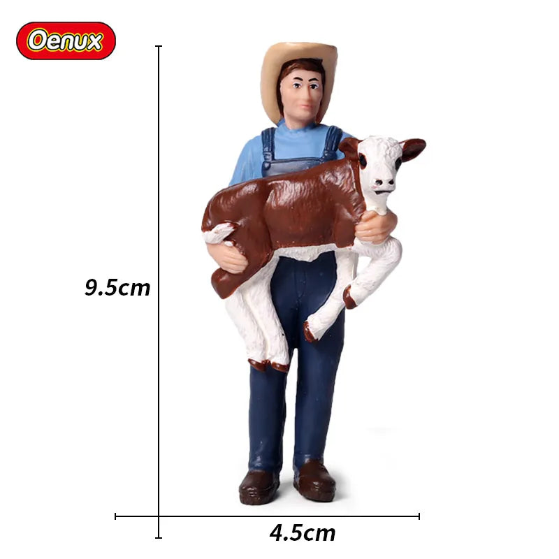 Oenux Farm Animals Bullfighting Cowboy Simulation Poultry Cattle Calf Bull OX Action Figures Collection Pvc Model Toy Kids Gift