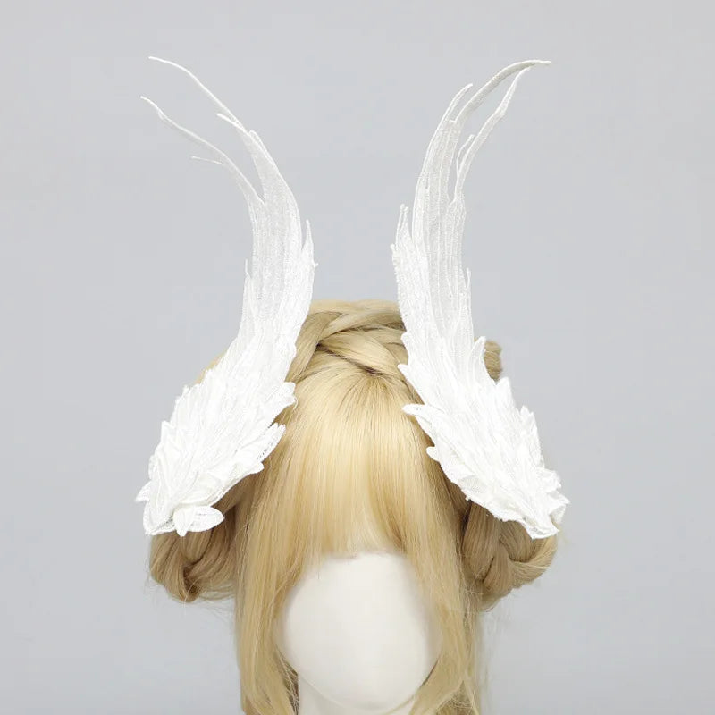 Black Devil Wing Hair Headdress with Feather Embroidery