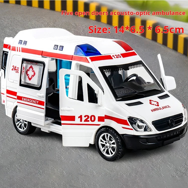 1:32 Mini Car Model Diecast Gifts Ambulance Fire-Truck Policecar Model Sound And Light Vehicle Simulation Collection Toys