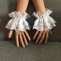 Black Lace Ruffle Wrist Cuffs with Floral Detail