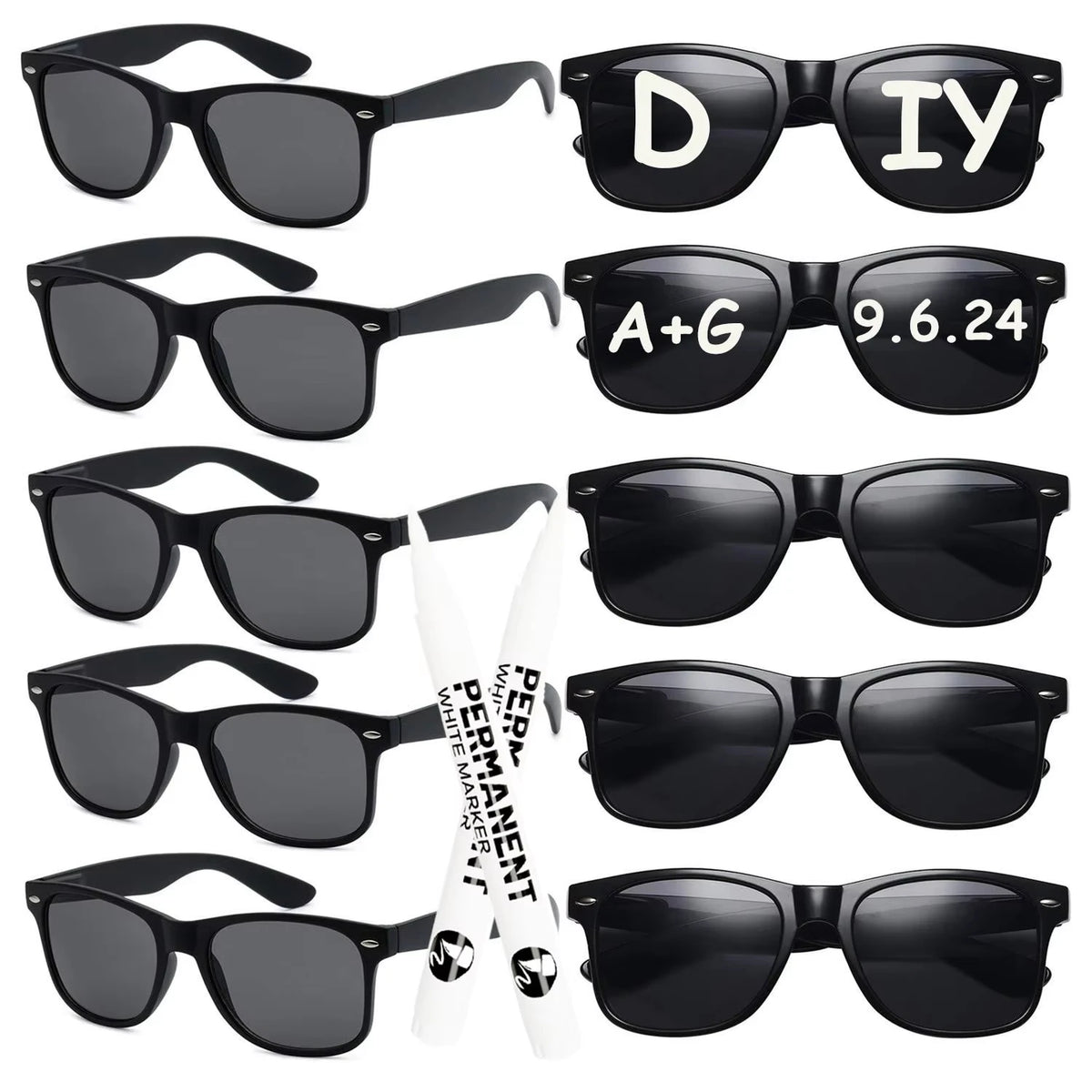 12-120Pcs Wedding Heart Sunglasses with Pen Personalised Heart Glasses Bachelorette Party Sunglasses for Wedding Party Favors