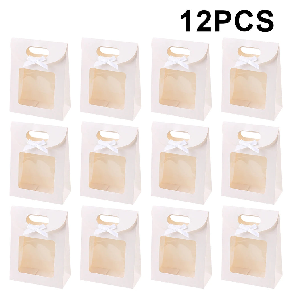 6/12PCS Kraft Paper Bags with Window, Box Reusable Gift Bag for Women, Candy Cookies Packaging Wedding Christmas Party