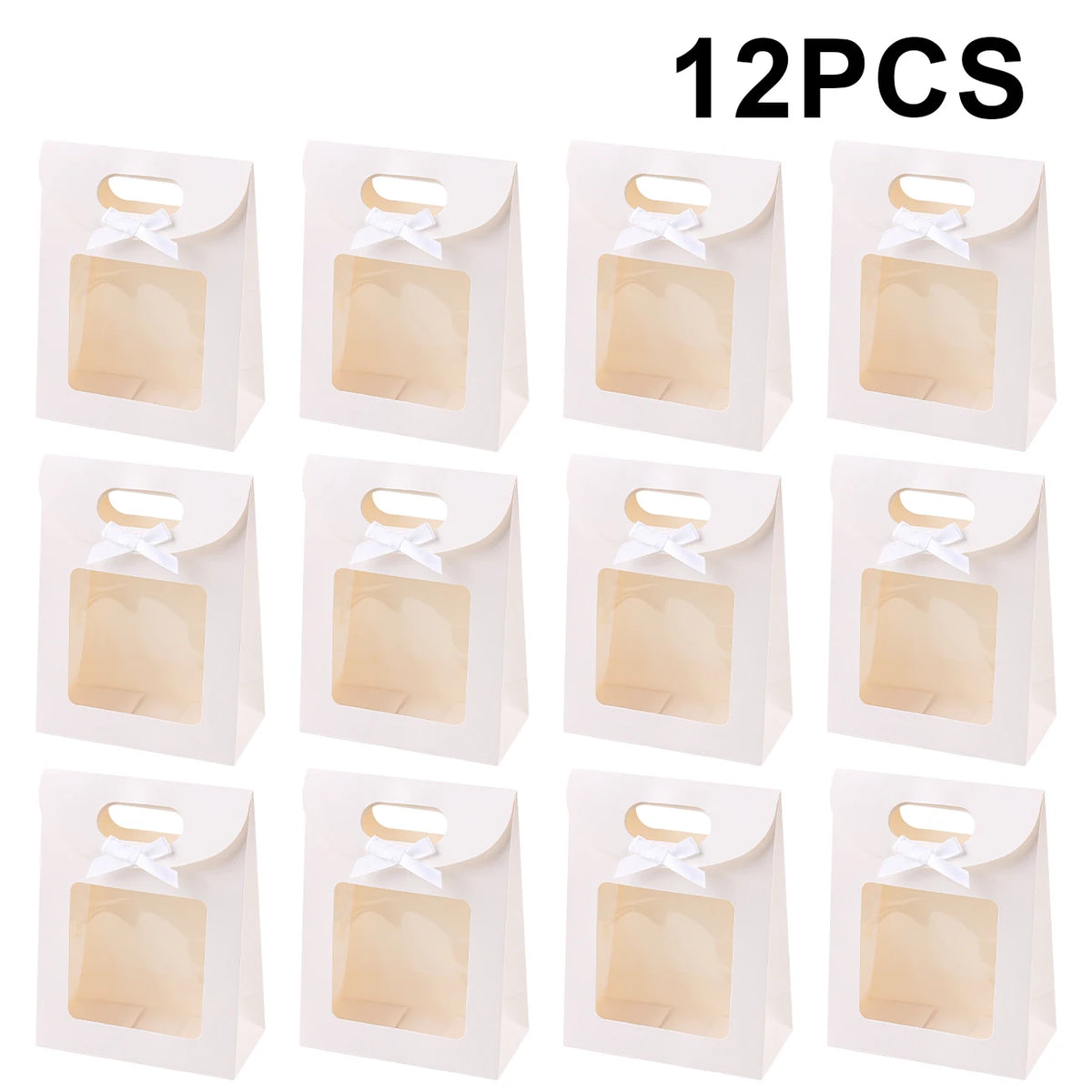 6/12PCS Kraft Paper Bags with Window, Box Reusable Gift Bag for Women, Candy Cookies Packaging Wedding Christmas Party