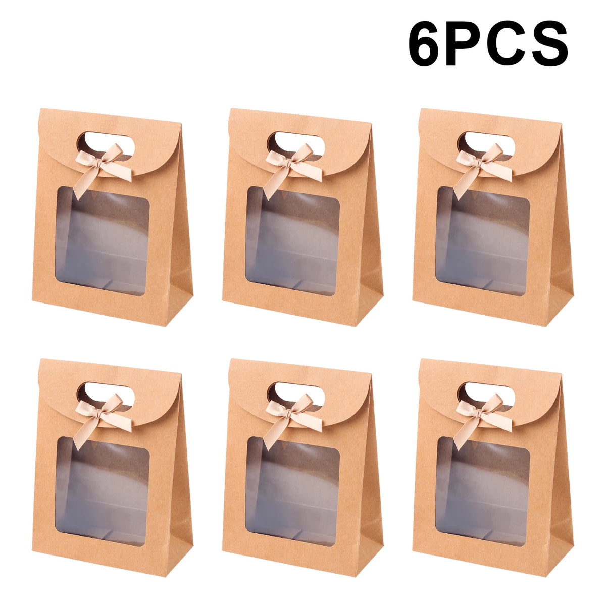 6/12PCS Kraft Paper Bags with Window, Box Reusable Gift Bag for Women, Candy Cookies Packaging Wedding Christmas Party