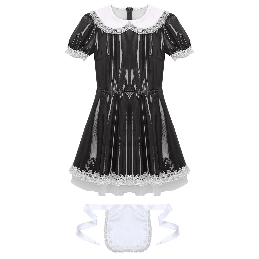 Maid Cosplay Costume Dress with Apron for Halloween Parties