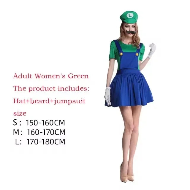Adult Green Plumber Costume with Hat and Mustache
