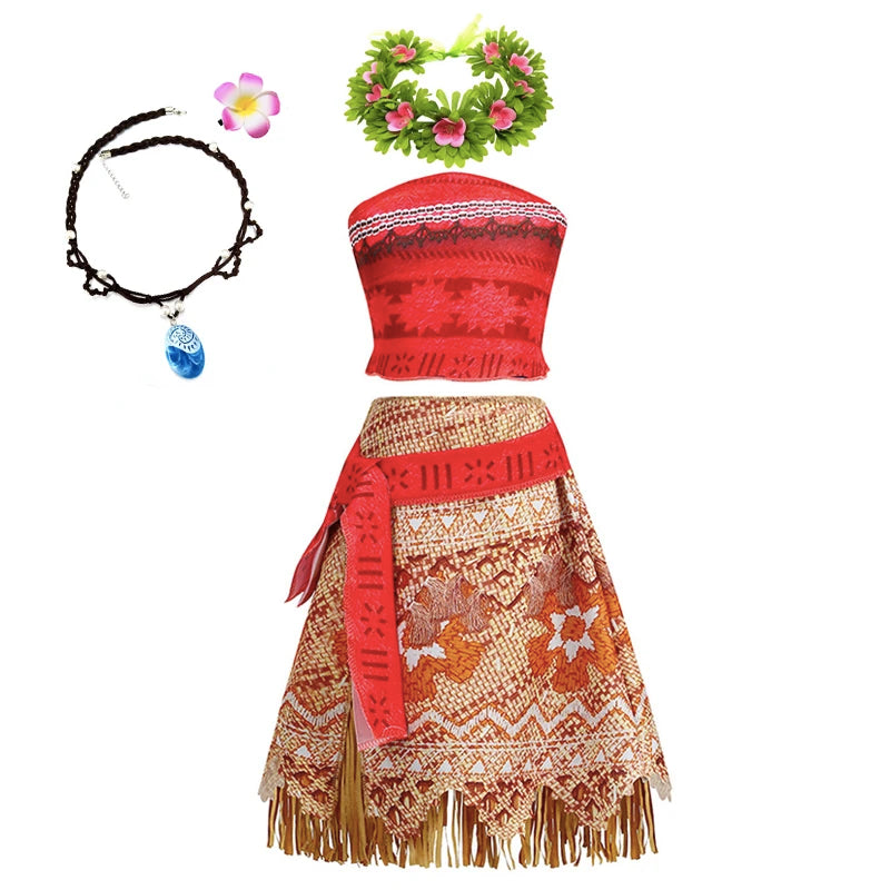 Girls Island Princess Costume Dress with Headwear & Necklace