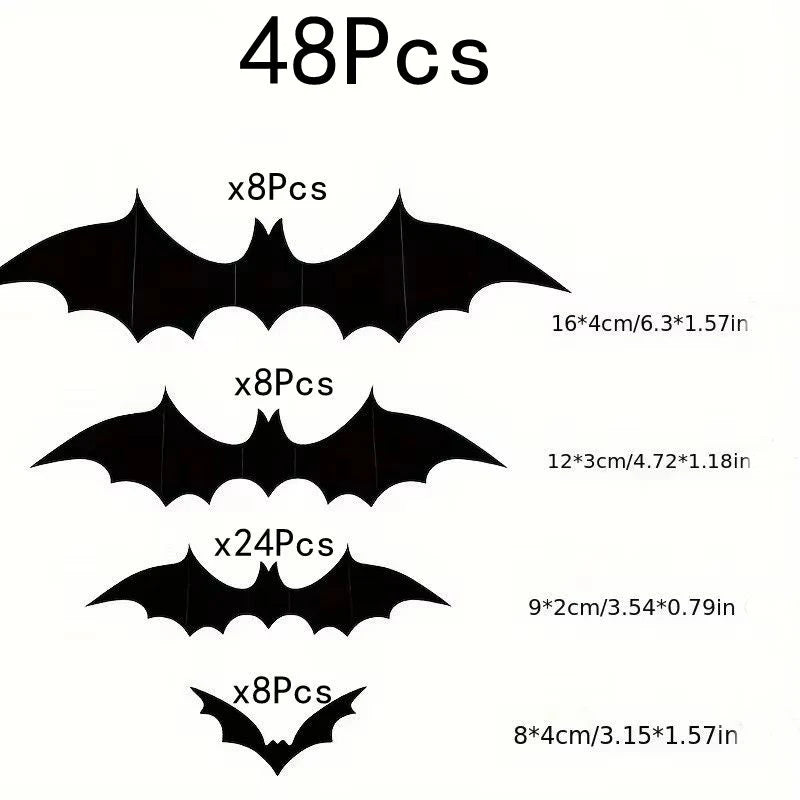 12Pcs/set Halloween 3D Black Bat Wall Stickers For Home Room Decoration Scary Props Kids Party Favors Wall Decals Window Sticker