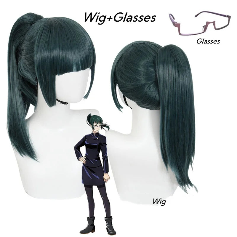 Anime-Inspired Cosplay Uniform Set with Wig, Glasses & Skirt