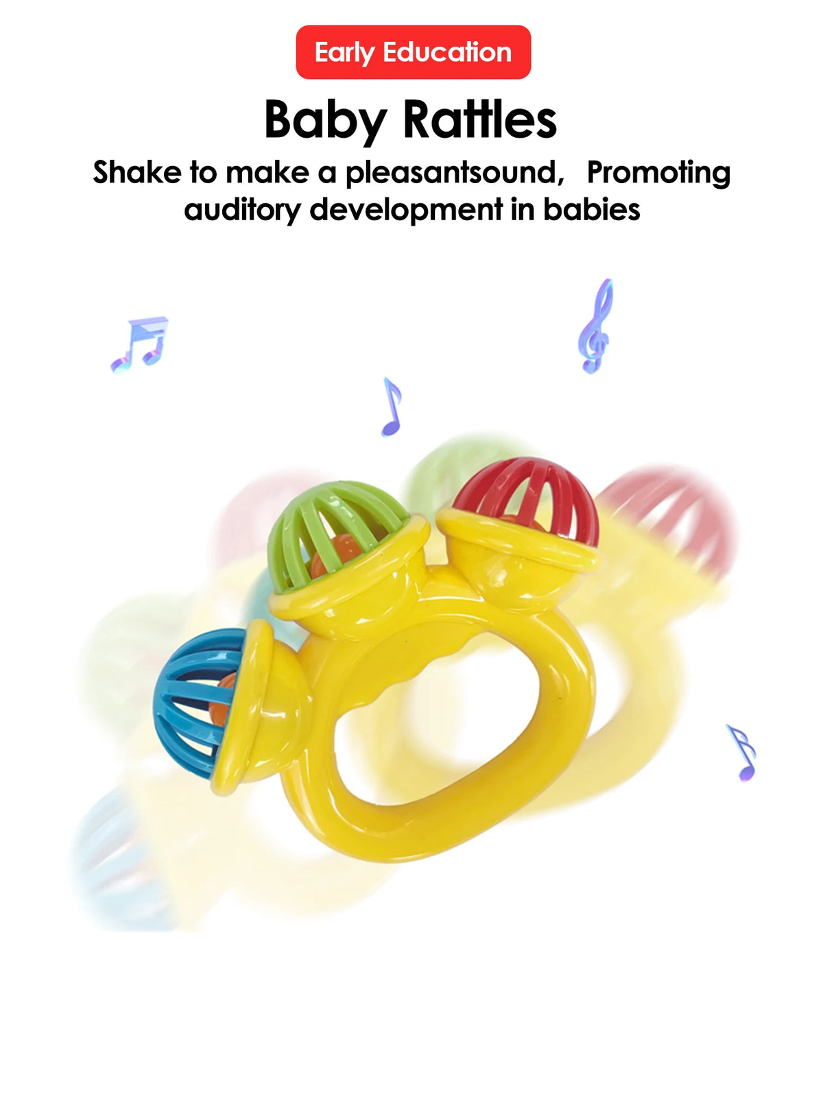 Baby Hand Shaking Rattle Bell Colorful Early Education Sensory Developmental Toy for 0‑12 Months Newborn Infant