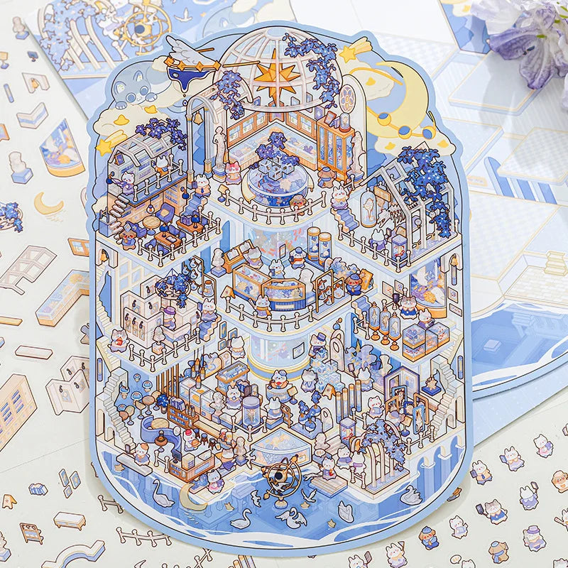 20 pcs Super Large Miniature Scene Sticker Book 3D Cute Three-dimensional House DIY CStudents Educational Fun Sence Sticker