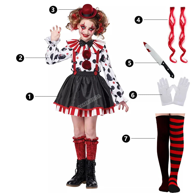 Girls Harlequin Clown Jester Costume 4–10 Years