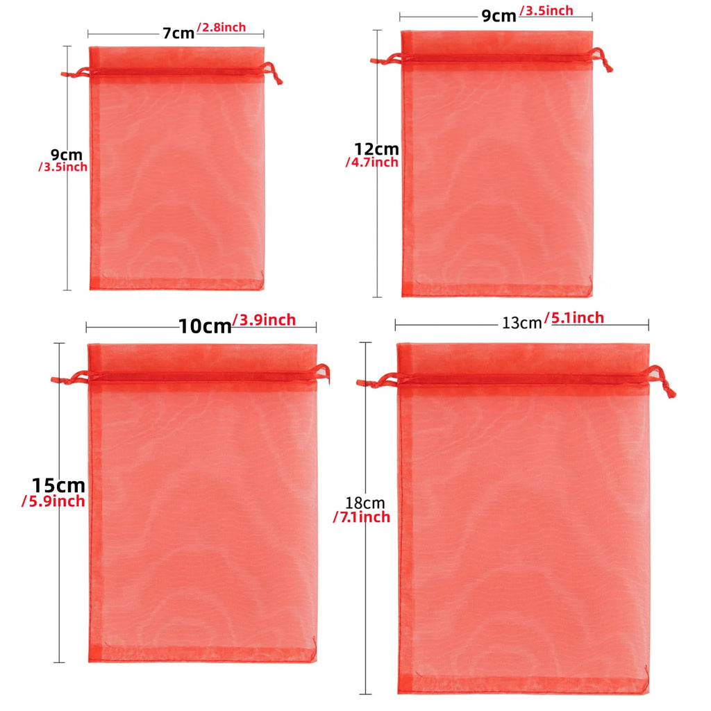 100PCS Organza Bags Random Mesh Organza Jewelry Bags Drawstring, Small Drawstring Favor Pouches Christmas Candy Wedding Birthday