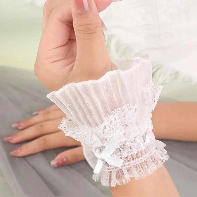 Gothic Lace Wrist Cuffs with Bow Detail for Costumes