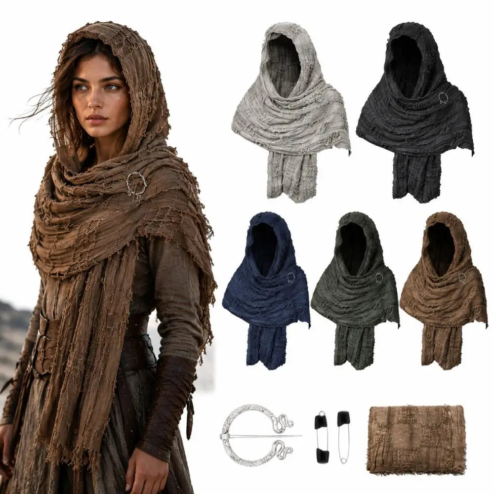 Medieval Hooded Cloak Shawl for Renaissance & Halloween Cosplay