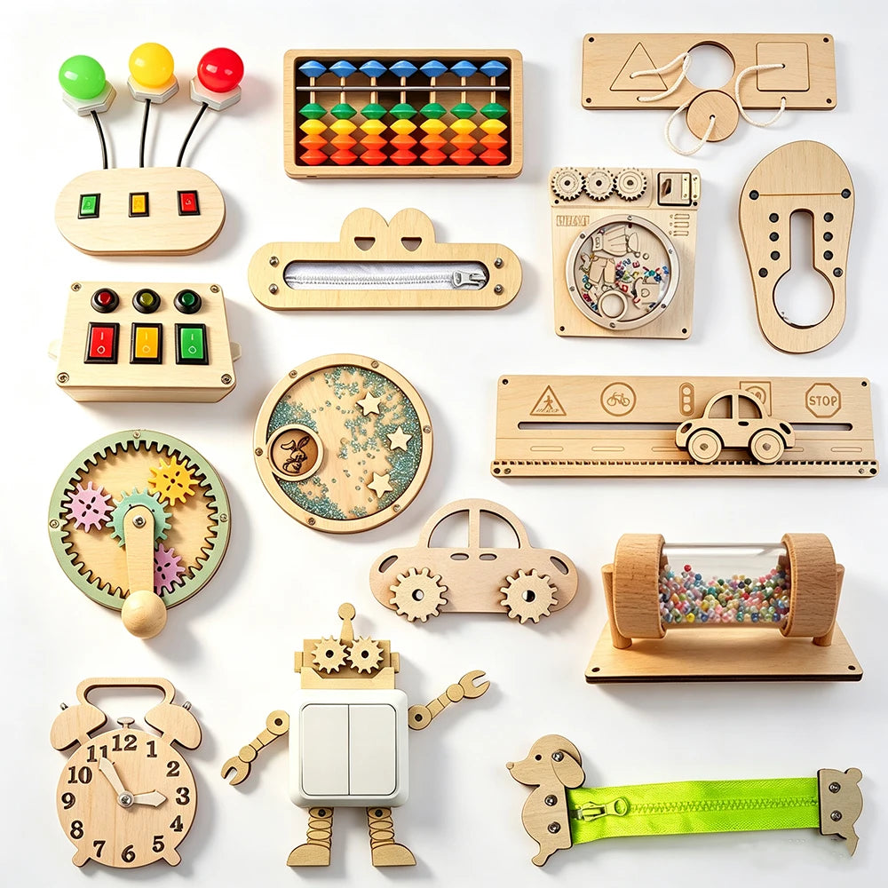Wooden Busy Board DIY Toy Baby Montessori Sensory Activity Board Accessories For Children Locks Busyboard Parts Educational Toys