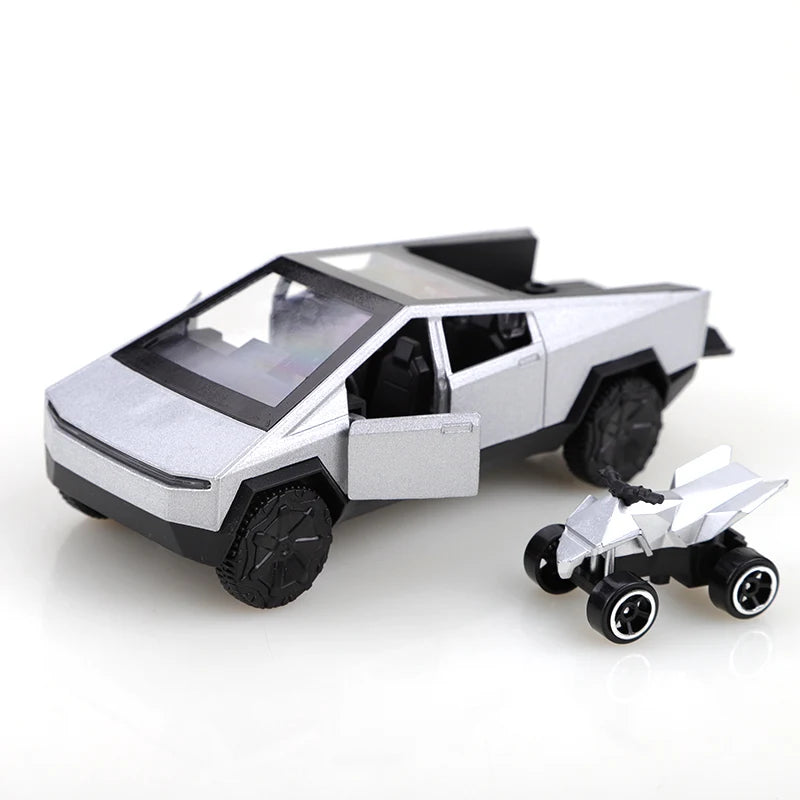 (Bagged) 1:36 Alloy Pickup CyberTruck Pull-Back Car Collection for Boys and Children, One Large and One Small Vintage Toy Car