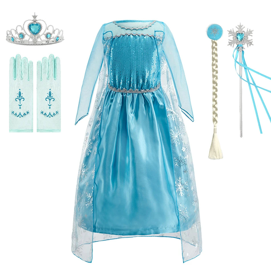 Girls Sequined Snow Queen Dress, Winter Princess Costume