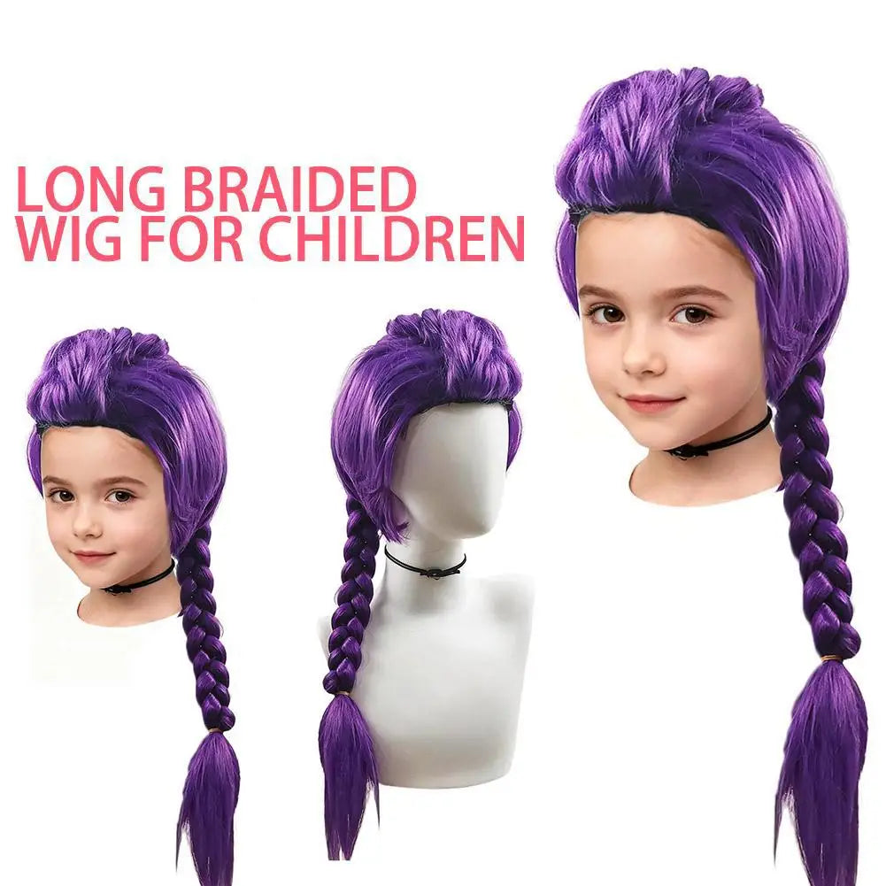 33.5 Inch Purple Braided Wig with Side Ponytail for Kids