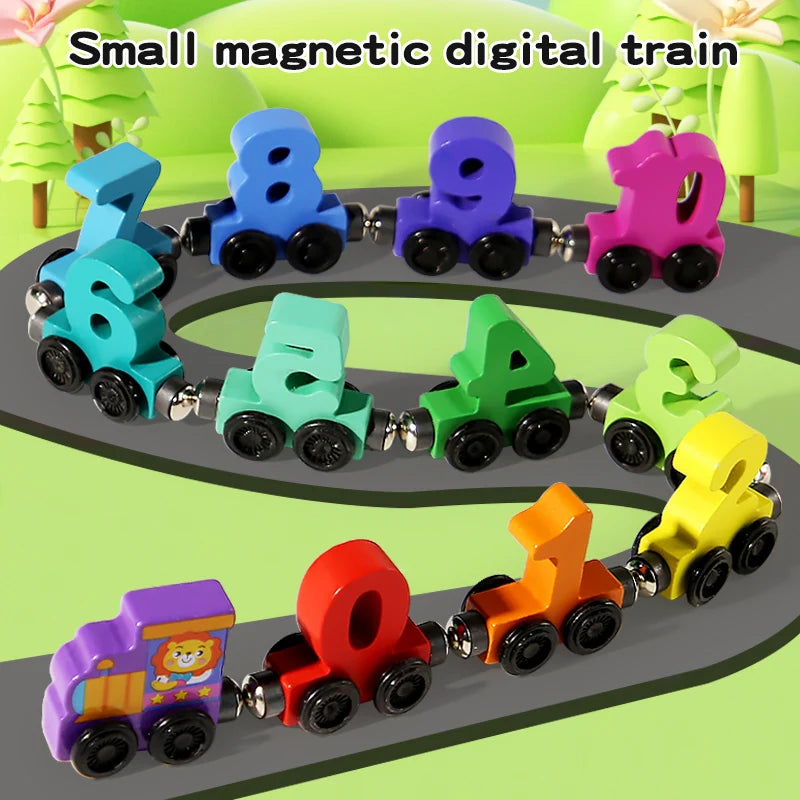 Number Digital Magnetic Wooden Train Toys Colorful Building Blocks Educational Hand-eye Coordination Magnetic Digital Train