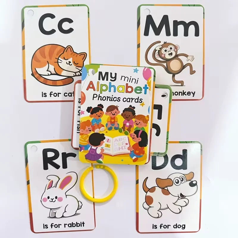 Alphabet Phonics Flash Cards for Toddlers Kids - English Letter Learning Educational Toys Preschool ABC Vocabulary Flashcards
