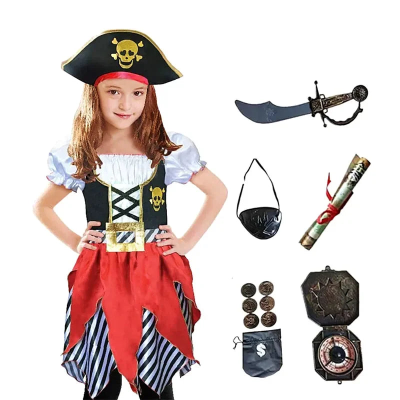 Girls Pirate Princess Costume Dress with Hat & Accessories
