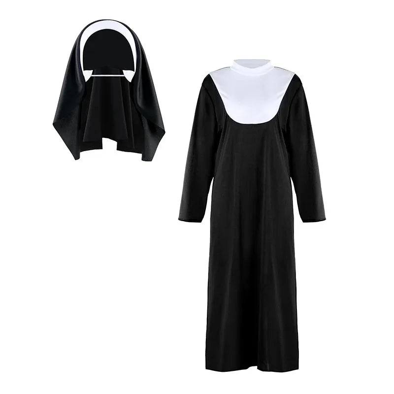 Women’s Traditional Nun Costume Black Robe for Halloween